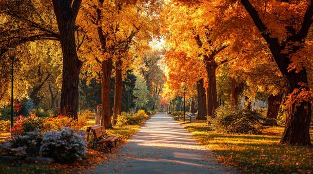 黄金の秋、彩り豊かな公園の写真