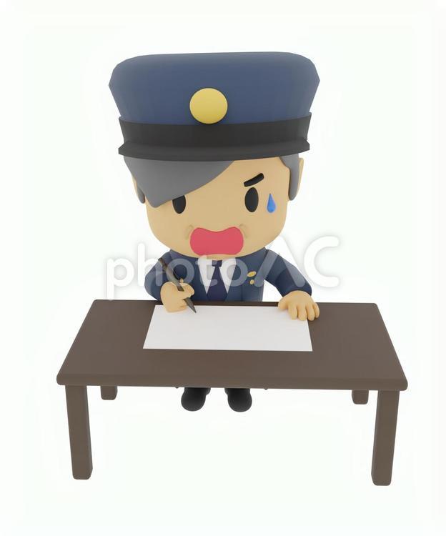 資格勉強や仕事する警視庁の警察警官 おじさん,シニア,中高年の写真素材