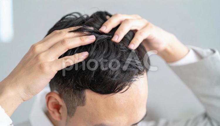 日本人男性の頭頂部 頭頂部,ヘアー,髪の写真素材