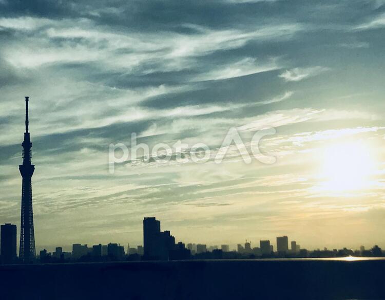 スカイツリーと夕焼け スカイツリー,空,風景の写真素材
