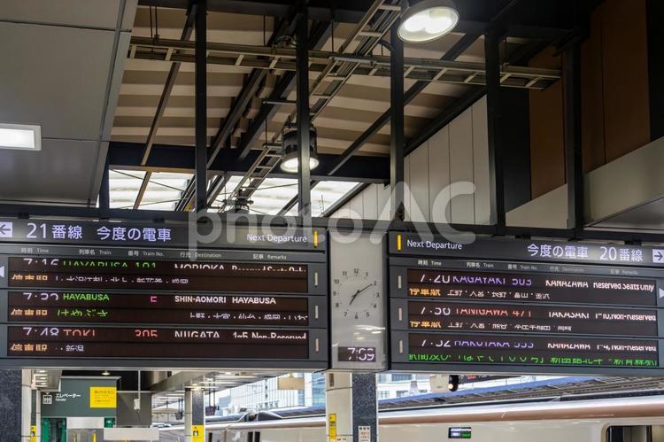 新幹線列車発車案内電光掲示時刻表 東京駅,時刻表,列車発車案内の写真素材