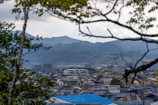 Photo, townscape, mountain, building, 