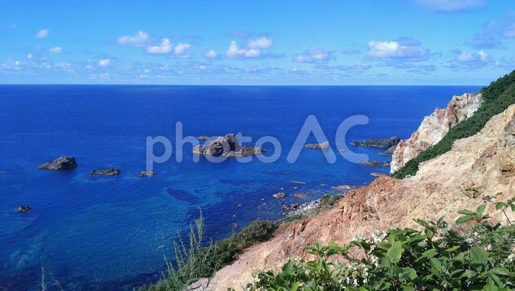 北海道積丹町島武意海岸展望台 海岸,風景,青空の写真素材