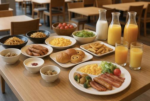 ホテルの朝食ビュッフェ(AI生成) ホテルの朝食ビュッフェ(AI生成)の写真