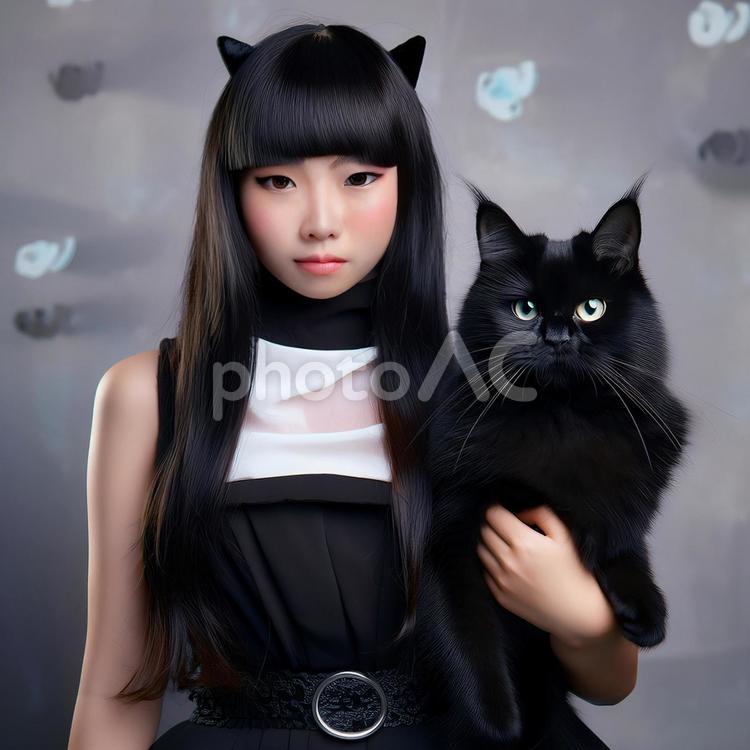 黒猫と不思議な少女_2 人間,人,少女の写真素材