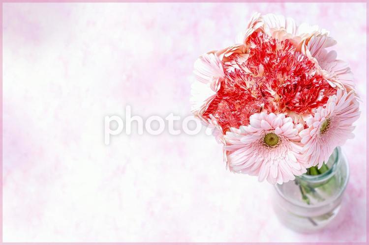 ピンクと赤のキュートな花束素材 花,ピンク,素材の写真素材