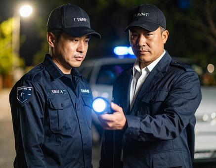 深夜に駆けつけてきた民間警備会社の警備員 深夜に駆けつけてきた民間警備会社の警備員の写真