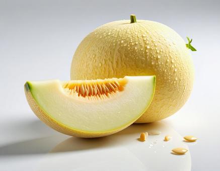 メロン　カット断面　白背景の写真