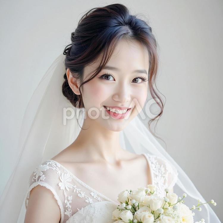 ウェディングドレスの若い女性　生成AI  花嫁,ウエディングドレス,結婚の写真素材