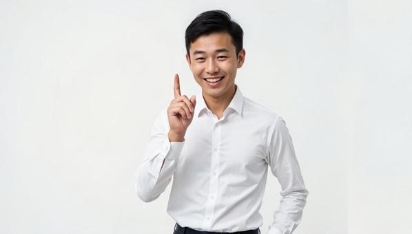 指を立て説明するビジネスマン(AI生成) 指を立て説明するビジネスマン(AI生成)の写真