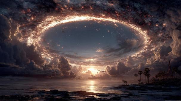 An end or a beginning: A spectacular view of a whirlpool in the ocean, eddy, sky, cloud, JPG