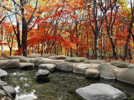 Open-air bath in the autumn leaves Open-air bath in the autumn leaves