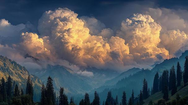 空にそびえる雲の山:自然のコントラスト 空にそびえる雲の山:自然のコントラストの写真