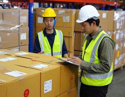 倉庫で在庫をチェックする男性作業員 倉庫で在庫をチェックする男性作業員の写真