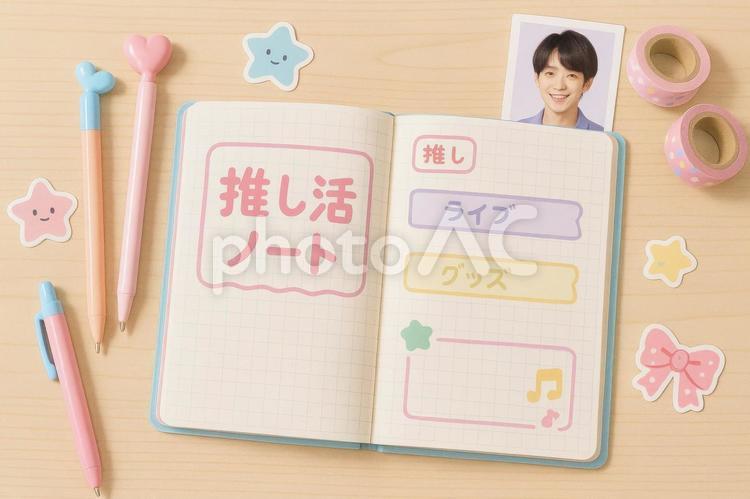 推し活ノートとお気に入りの文房具 推し活,ノート,日本の写真素材