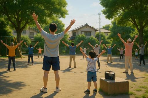 朝の公園体操 朝の公園体操の写真