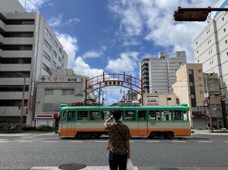 路面電車 路面電車,レトロ,街並みの写真素材