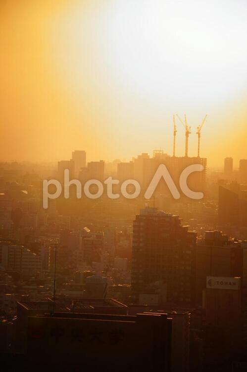 夕景と建物のシルエット 東京,夕暮れ,日没の写真素材