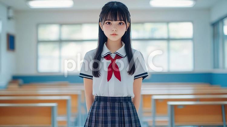 アジア人の女子中学生01 中学生,生徒,夏服の写真素材