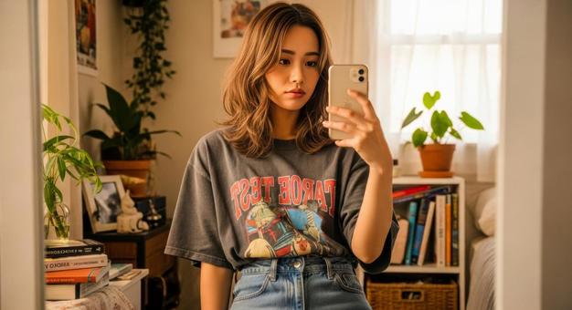 スマホで自撮りをする女性のポートレート スマホで自撮りをする女性のポートレートの写真