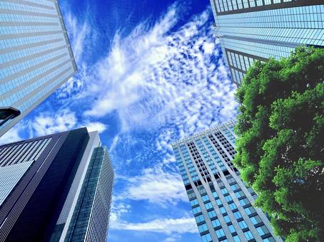 超高層ビル街　メッシュ雲現る 網状雲,摩天楼,ビジネス街の写真素材