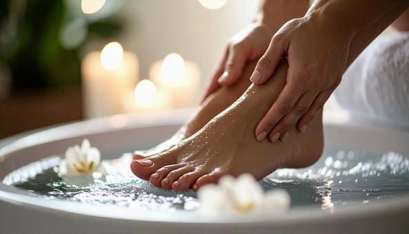 エステでリフレクソロジーを受けている女性の写真
