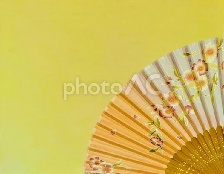 和風イメージ　黄色2 扇子,せんす,和の写真素材