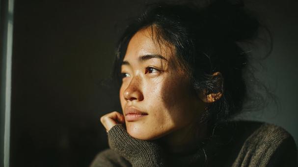 室内でくつろぐ女性 室内でくつろぐ女性の写真
