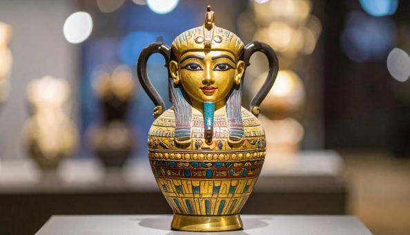 古代の装飾が施されたカノプス壺 古代の装飾が施されたカノプス壺の写真