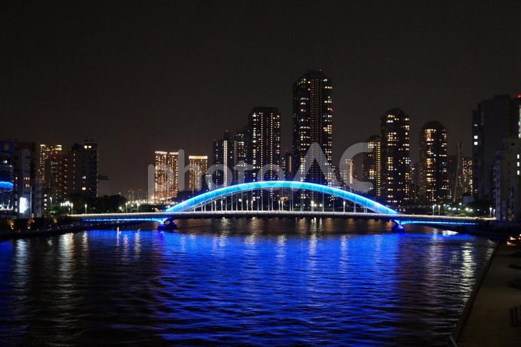 永代橋ライトアップと夜景 永代橋,橋,夜景の写真素材