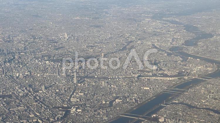 東京上空　機内からの景色 東京,tokyo,機上からの写真素材