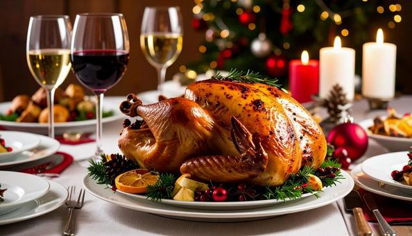 ローストチキン　クリスマス　料理　丸鶏の写真