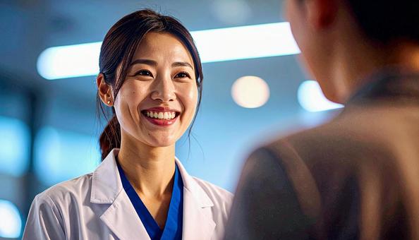 相談を受ける笑顔の医療相談スタッフ 相談を受ける笑顔の医療相談スタッフの写真