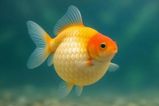 深緑背景の丸胴金魚 深緑背景の丸胴金魚の写真