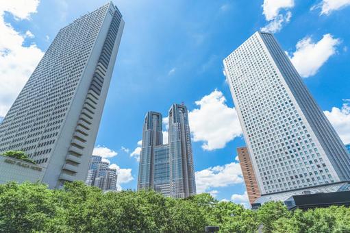 東京都庁と西新宿の高層ビル群 西新宿,高層ビル,青空の写真素材