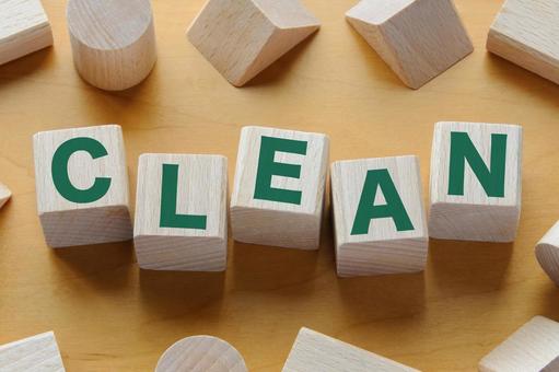 積み木に文字　CLEAN clean,クリーン,木製ブロックの写真素材