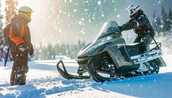 雪の中のスノーモービル 雪の中のスノーモービルの写真