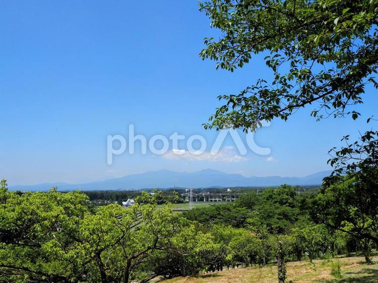 夏の東那須野公園から見た山（那須塩原市） 夏,東那須野公園,山並みの写真素材