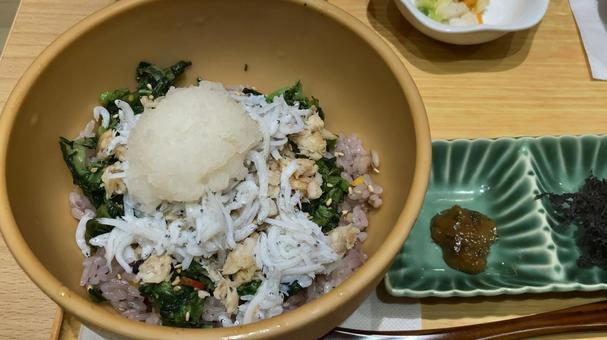 大根おろしをのせてしらすさば丼 大根おろしをのせてしらすさば丼 食事,しらす,さばの写真素材