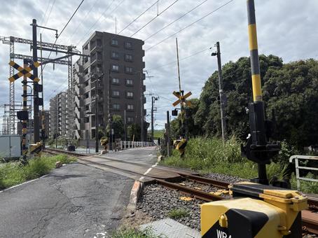 踏切と線路 踏切と線路 踏切,線路,芝の写真素材