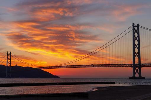 Sunset, Akashi Kaikyo Bridge and Awaji Island, JPG Sunset, Akashi Kaikyo Bridge and Awaji Island, JPG