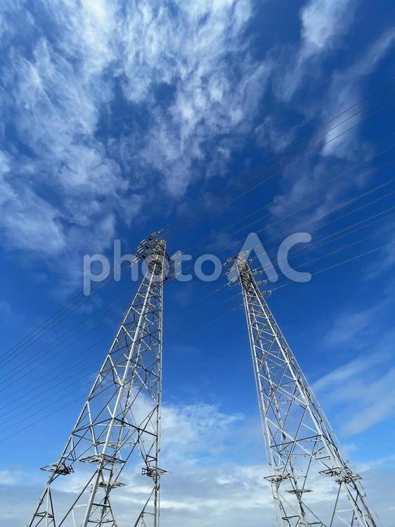 鉄塔がある風景 鉄塔,送電線,電線の写真素材