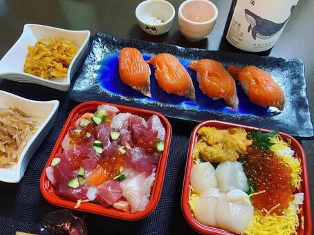 海鮮丼＆寿司 フード,おいしい,夕食の写真素材