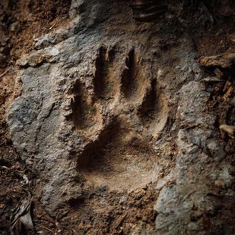 森で見つけたクマの足跡 森で見つけたクマの足跡の写真