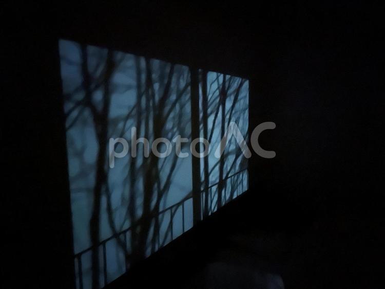 夜の寝室の壁 寝室,窓,影の写真素材