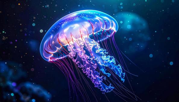 光に包まれた幻想的なクラゲの写真