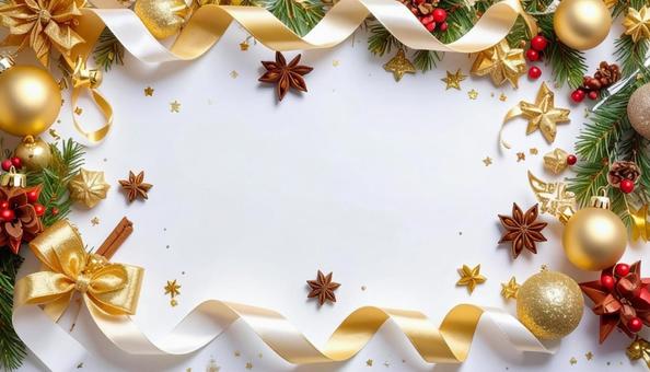 クリスマス　ゴールド　リボン　フレームの写真