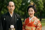 お殿様とお姫様の和装姿・日本の伝統衣装 和装,伝統衣装,お殿様の写真素材