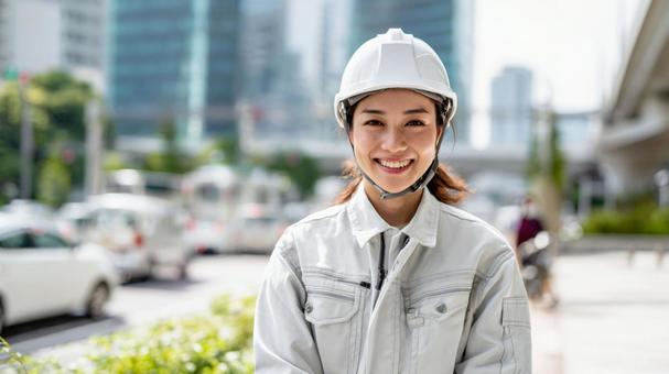 笑顔の女性作業員 笑顔の女性作業員の写真