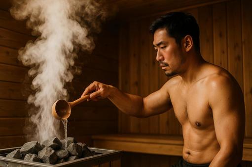 サウナストーンに水をかける サウナストーンに水をかけるの写真